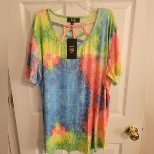 L&B Neon Rainbow Tie Dye Tshirt Tunic Top
